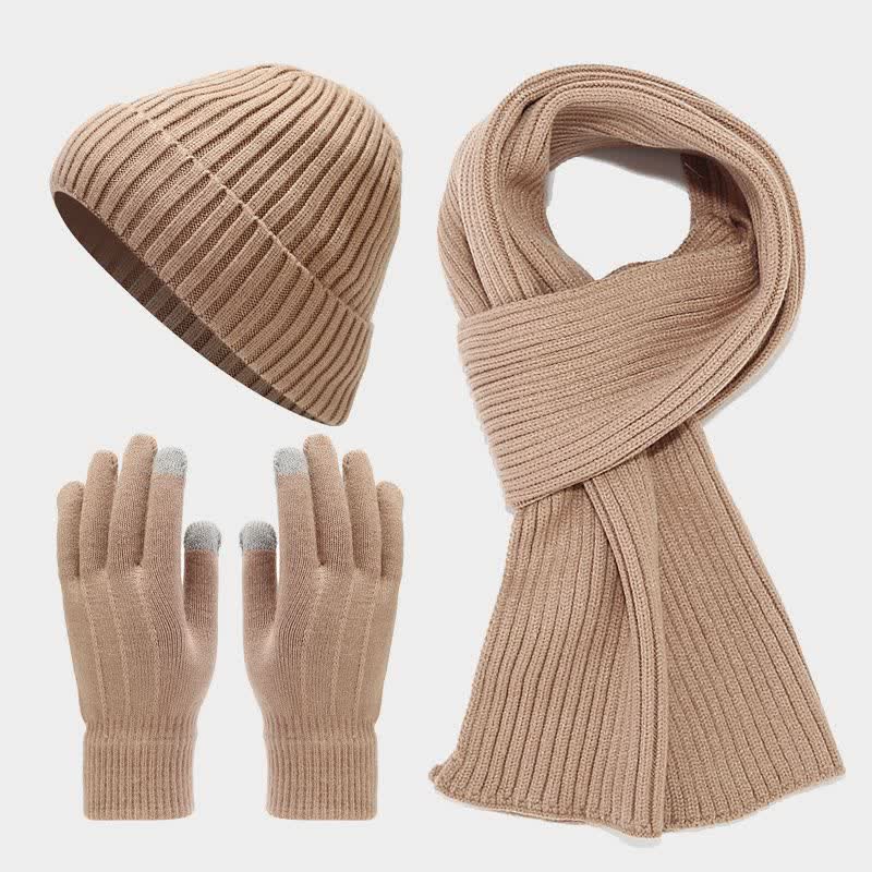 3Pcs Unisex Classic Versatile Hat Scarf Gloves Set