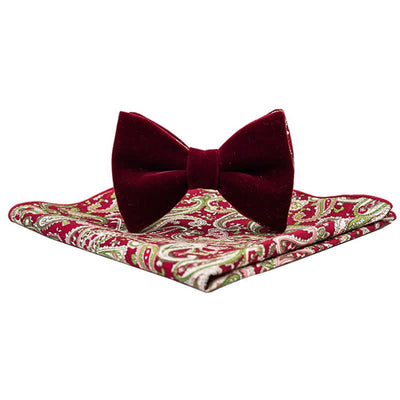 2Pcs Men's Cotton Paisley Velvet Bow Tie Set