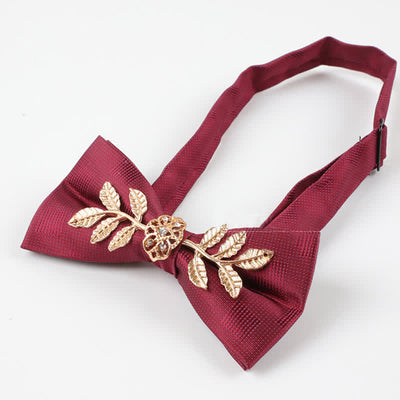 Men's Golden Leaves Flower Ornament Bow Tie