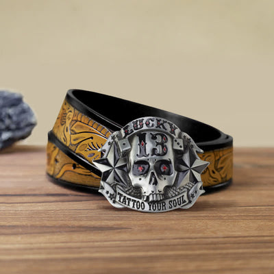 Men's DIY Enamel Skull Death Head Buckle Leather Belt