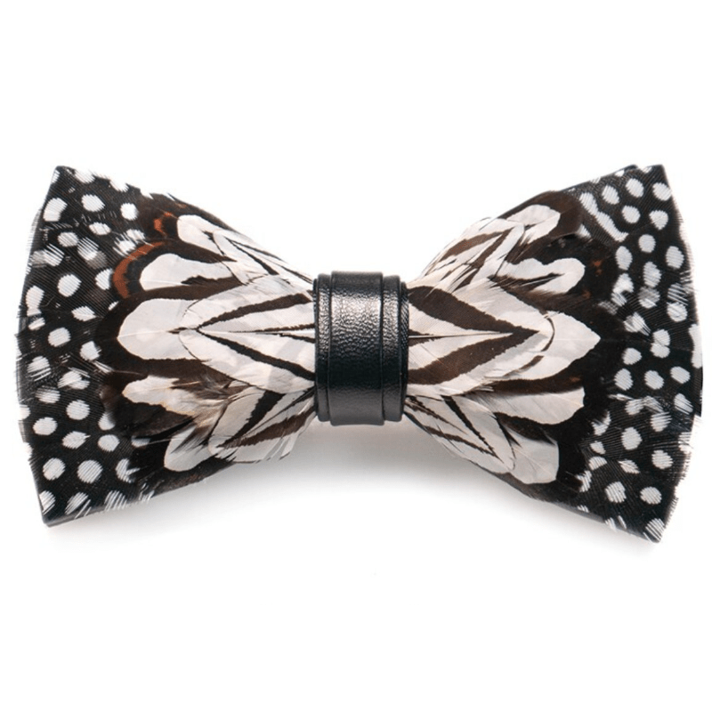 Black & White Owl Feather Bow Tie with Lapel Pin