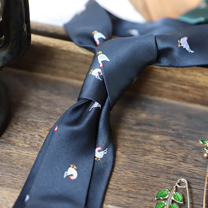 Men's Navy Animal Chicken Printing Necktie