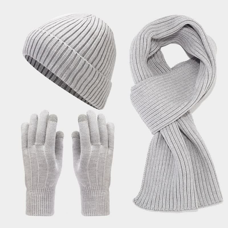 3Pcs Unisex Classic Versatile Hat Scarf Gloves Set