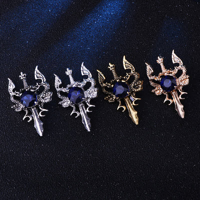 Men's Retro Gem Dragon Sword Brooch