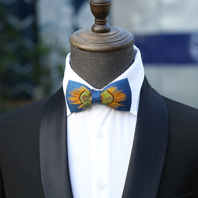 Blue & Yellow Majestic Peacock Feather Bow Tie