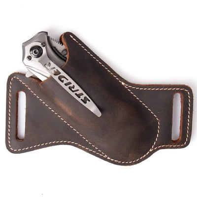 EDC Folding Knife Sheath Leather Holster Belt Bag