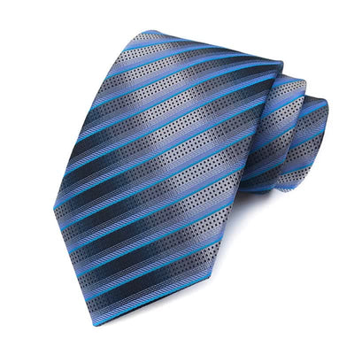 3Pcs Men's Modern Blue & Gray Striped Necktie Set