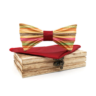 2Pcs Men's Rainbow Wrinkle Wooden Bow Tie Set