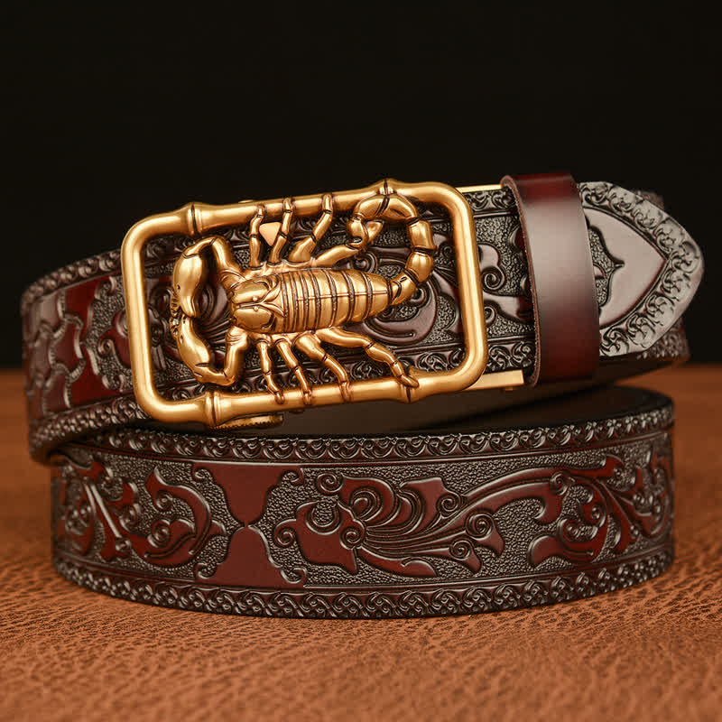 Men's Scorpion Embossed Engraved Leather Belt