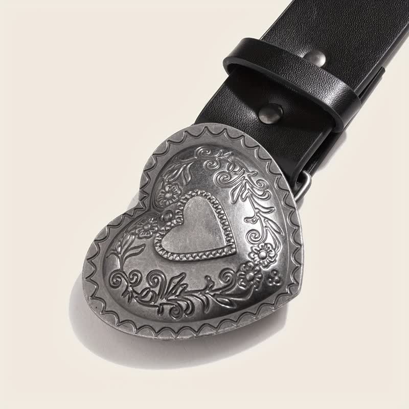 Women's Heart Shape Floral Engraved Leather Belt