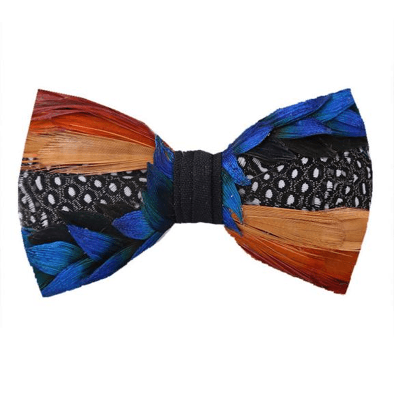 Multi-color Diagonal Rainbow Feather Bow Tie