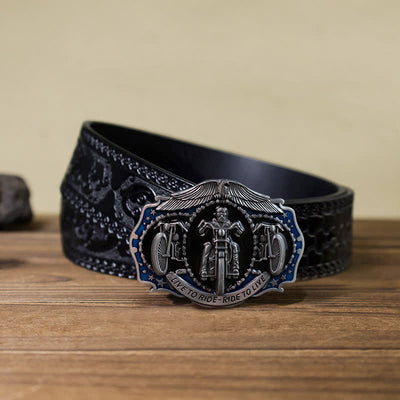 Men's DIY Live to Ride Motorcycle Buckle Leather Belt