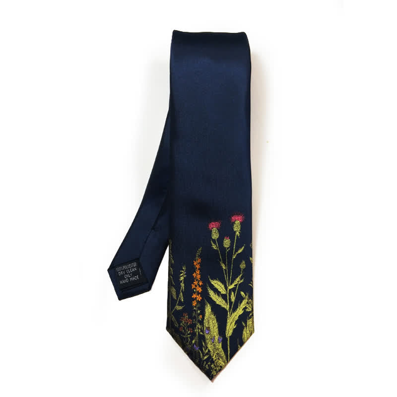 Men's Navy Blue Amidst Flowers Necktie