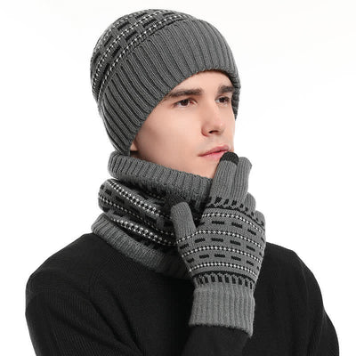 3Pcs Loose Double Layer Knit Hat Scarf Gloves Set