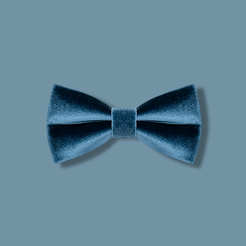 Men's Sax Blue Solid Color Velvet Bow Tie