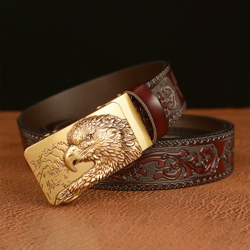 Men's Eagle Head Carved Leather Belt