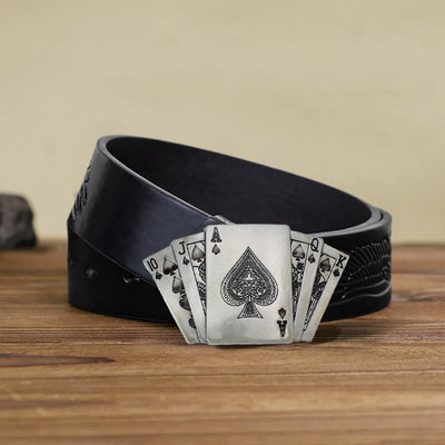 Men's DIY Poker Royal Flush Buckle Leather Belt