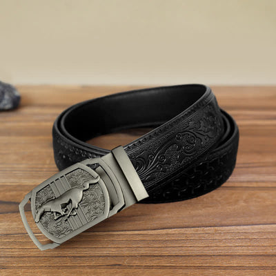 Men's DIY Running Horse Automatic Buckle Leather Belt