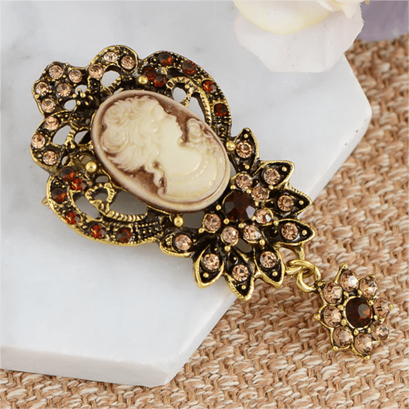 Women's Antique Cameo Lady Flower Brooch