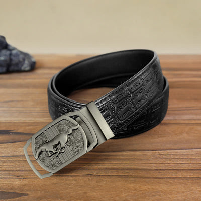 Men's DIY Running Horse Automatic Buckle Leather Belt