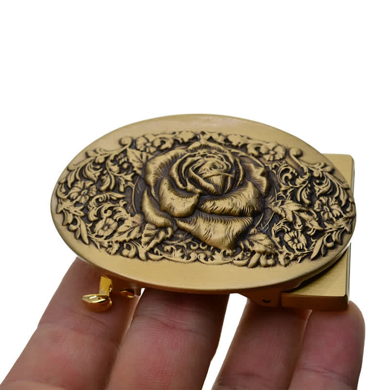 Men's DIY 3D Craved Flowers Automatic Buckle Leather Belt