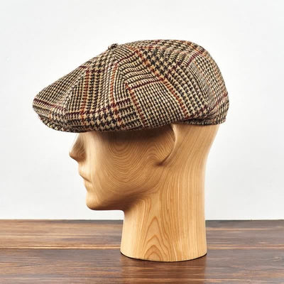 Beige Scottish Plaid Tweed Newsboy Beret Cap