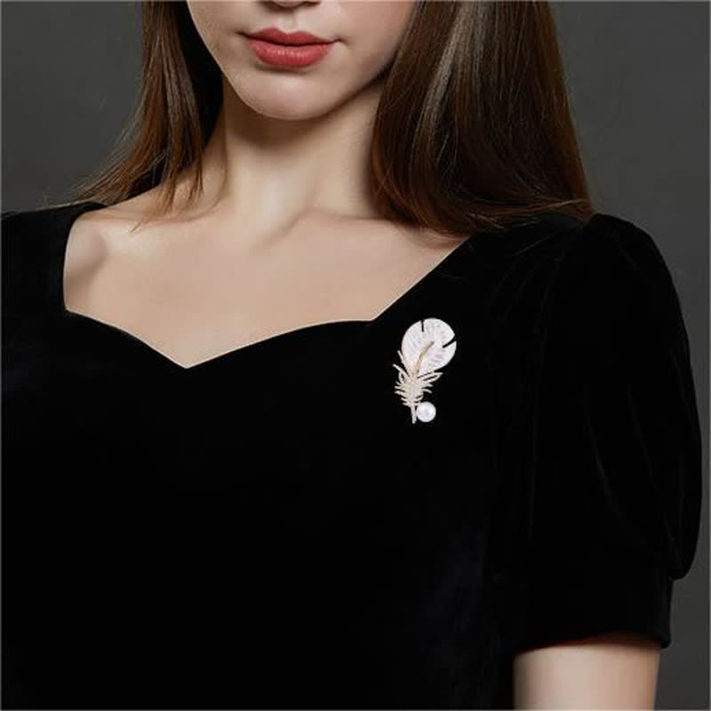 Women's Pearl Shell Feather Brooch