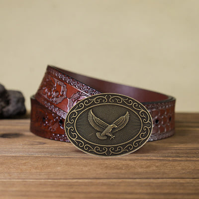 Men's DIY Antique Free Eagle Buckle Leather Belt