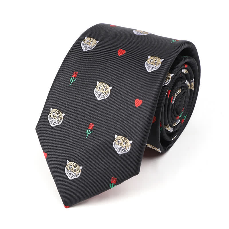 Men's Tiger Head Heart Rose Necktie