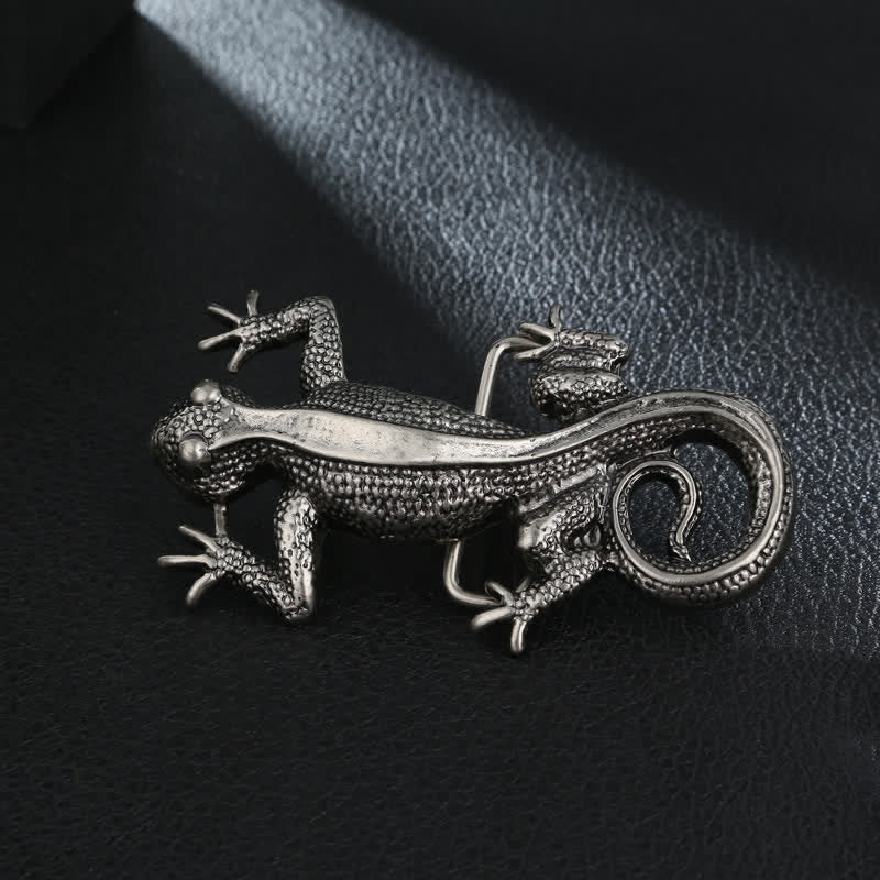 Men's DIY Unique Animal Silver Lizard Buckle Leather Belt