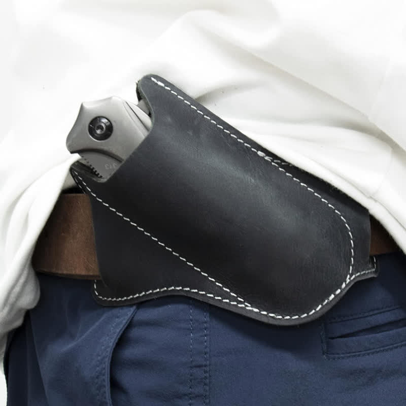 EDC Folding Knife Sheath Leather Holster Belt Bag
