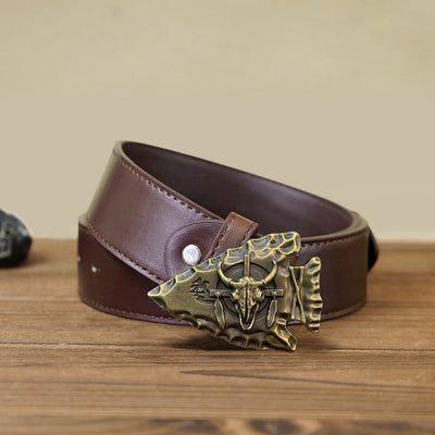 Men's DIY Arrowhead Shaped Bull Buckle Leather Belt