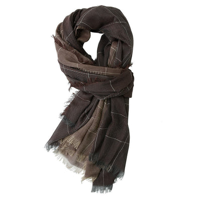 Men's Two-Tone Patchwork Checked Fringe Scarf