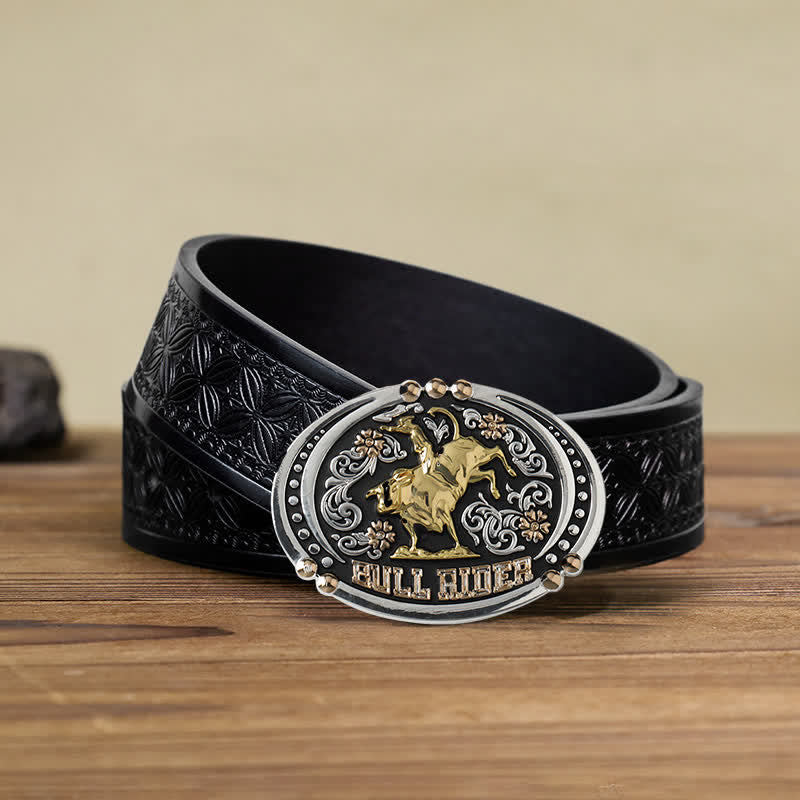 Men's DIY Bull Rider Two Tone Buckle Leather Belt