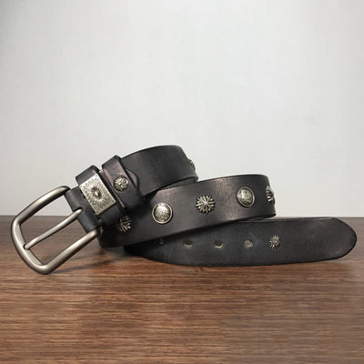 Retro Metal Rivet Studded Casual Jeans Leather Belt