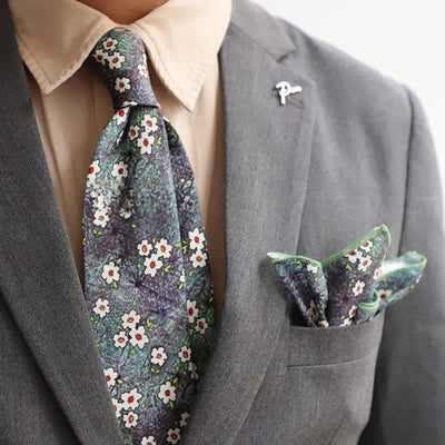 2Pcs Men's Romantic Muted Floral Necktie Set