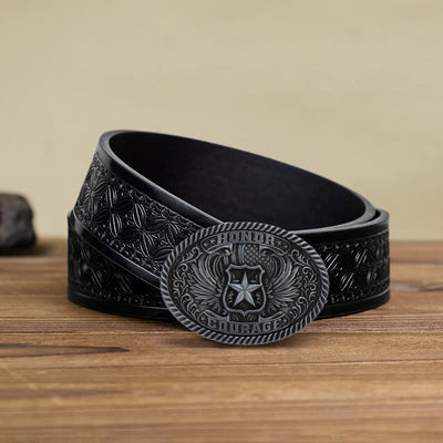 Men's DIY Honor Courage Eagle Wings Buckle Leather Belt