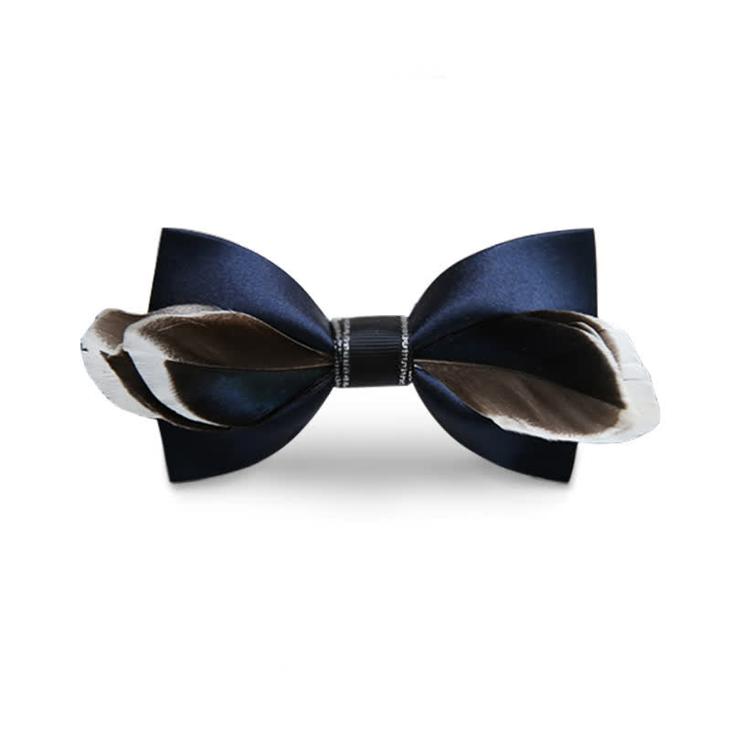 Navy & Brown Mallard Feather Bow Tie