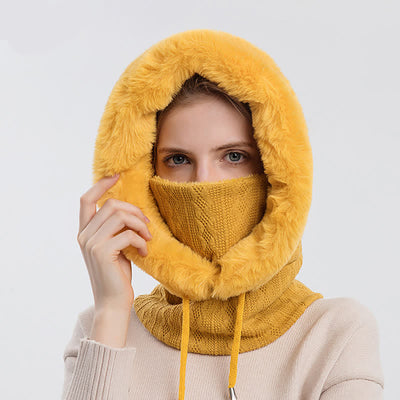 Women's Candy Color Face Hood Mask Knitted Hat