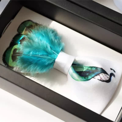 Turquoise & White Peacock Tail Feather Bow Tie