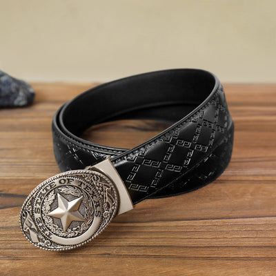 Men's DIY Texas Pentagram Automatic Buckle Leather Belt