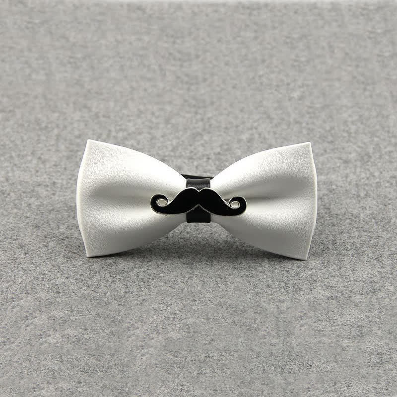 Men's Metal Mustache Leather Bow Tie