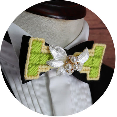 Men's Wool Weave Pearl Rinestone Flower Bow Tie