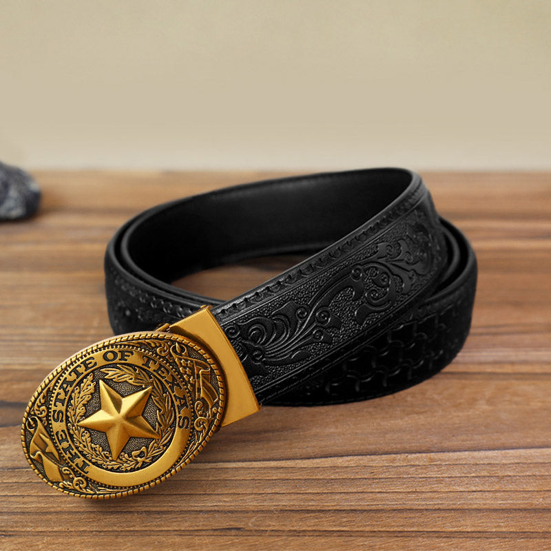 Men's DIY Texas Pentagram Automatic Buckle Leather Belt