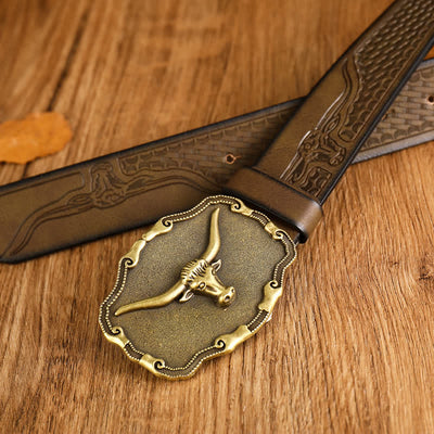 Men's Ancient Longhorn Bull Leather Belt