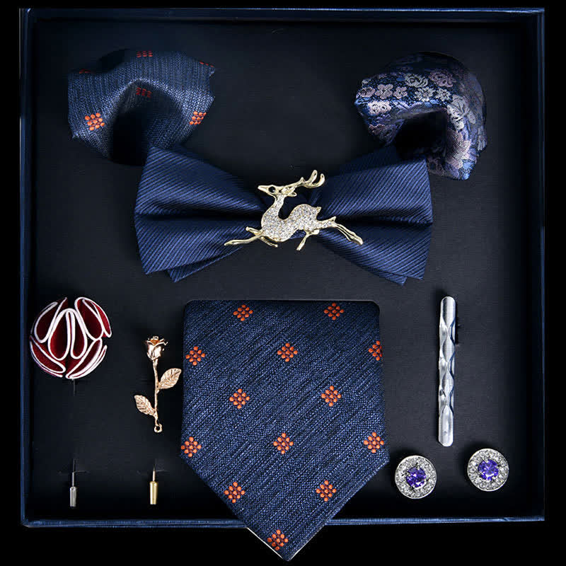 8Pcs RoyalBlue Luxury Noble Print Bow Ties Gift Box