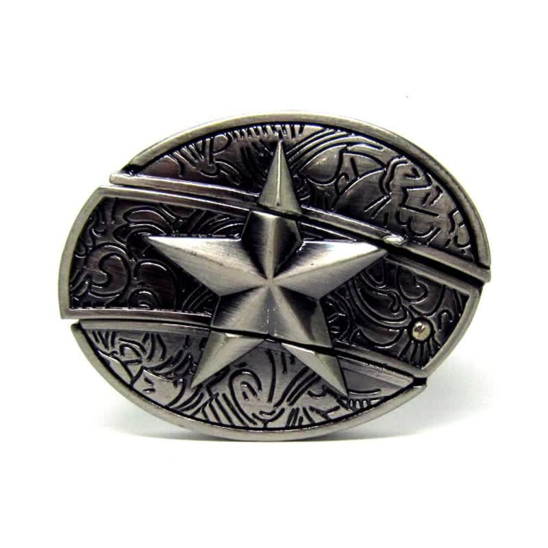 Men's Alone Pentagram Leather Belt With Folding Knife