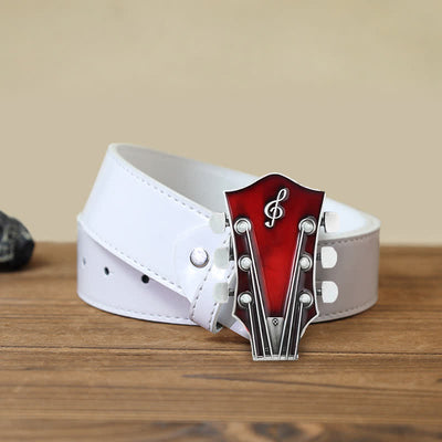 Men's DIY Musical Guitar Headstock Buckle Leather Belt