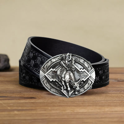 Men's DIY Rodeo Bull Rider Buckle Leather Belt