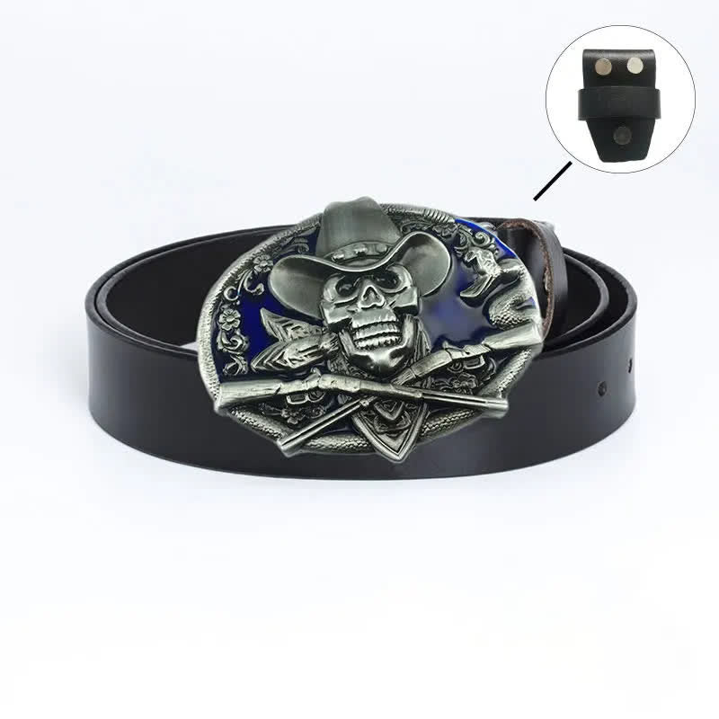 Men's Pirate Skull Cross Guns Leather Belt
